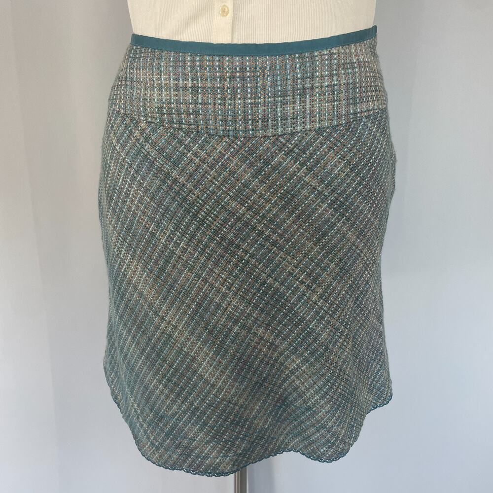 Y2K Tweed Mini Skirt Size 16 Blue Brown Mid Rise Career Office Academia Twee